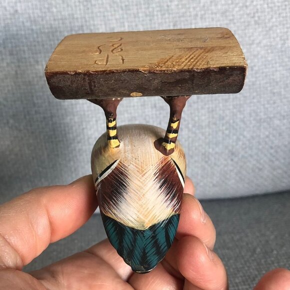VINTAGE Hand Painted Wood Duck On Small Log 4 x 3 inches - Picture 7 of 12